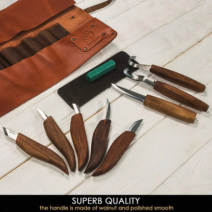 Deluxe Wood Carving Set w/Walnut Handle