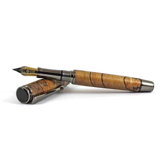 Handmade outlets blue maple burl wooden fountain pen - chrome fittings black accents - unique fountain pen